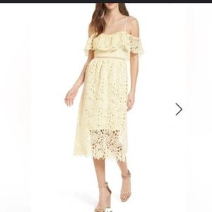Astr embroidery lace off shoulder midi dress size small
